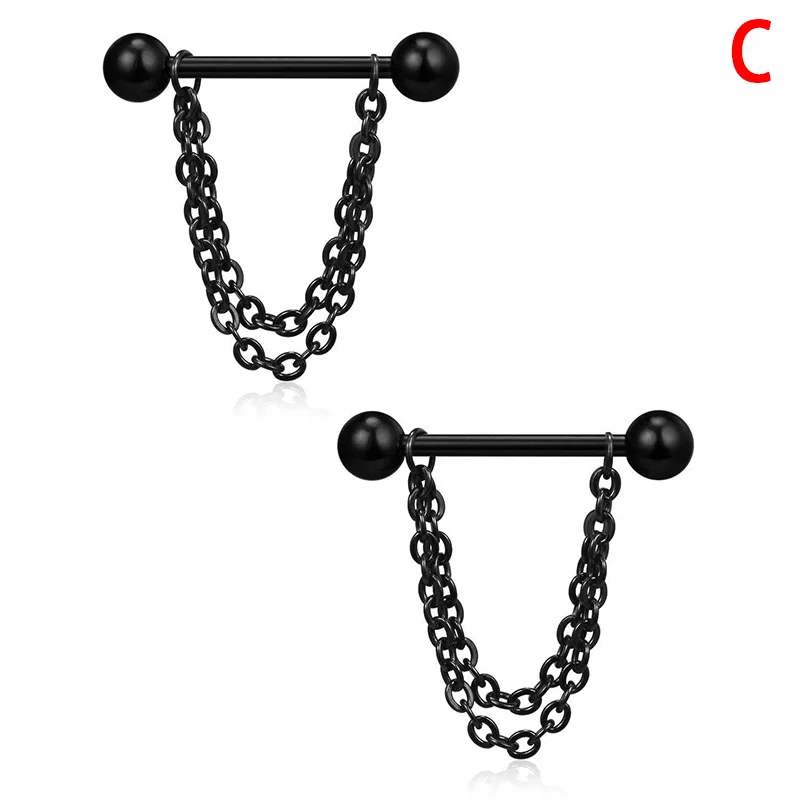 2 шт./компл. пирсинг соски груди кольца гвоздь штанга из нержавеющей стали цепь
