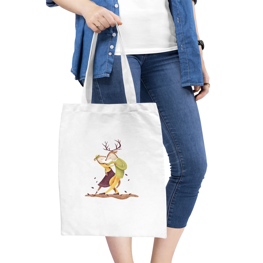 

Unisex Fashion Canvas Shopping Bag Travel Eco Friendly Fabric Bags Custom Tote Pouch Add Your Text Print Design White