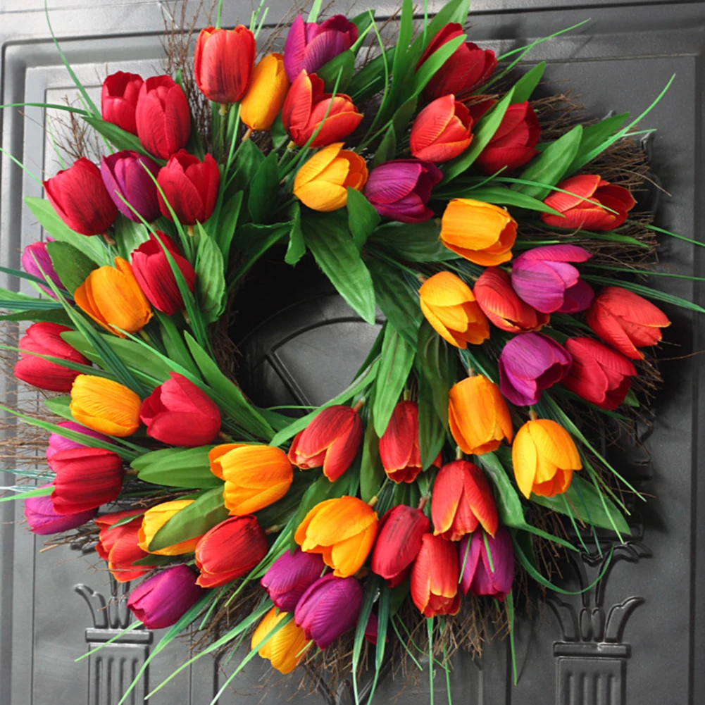 Тюльпан венок на переднюю дверь для вечеринки Свадебные украшения искусственный