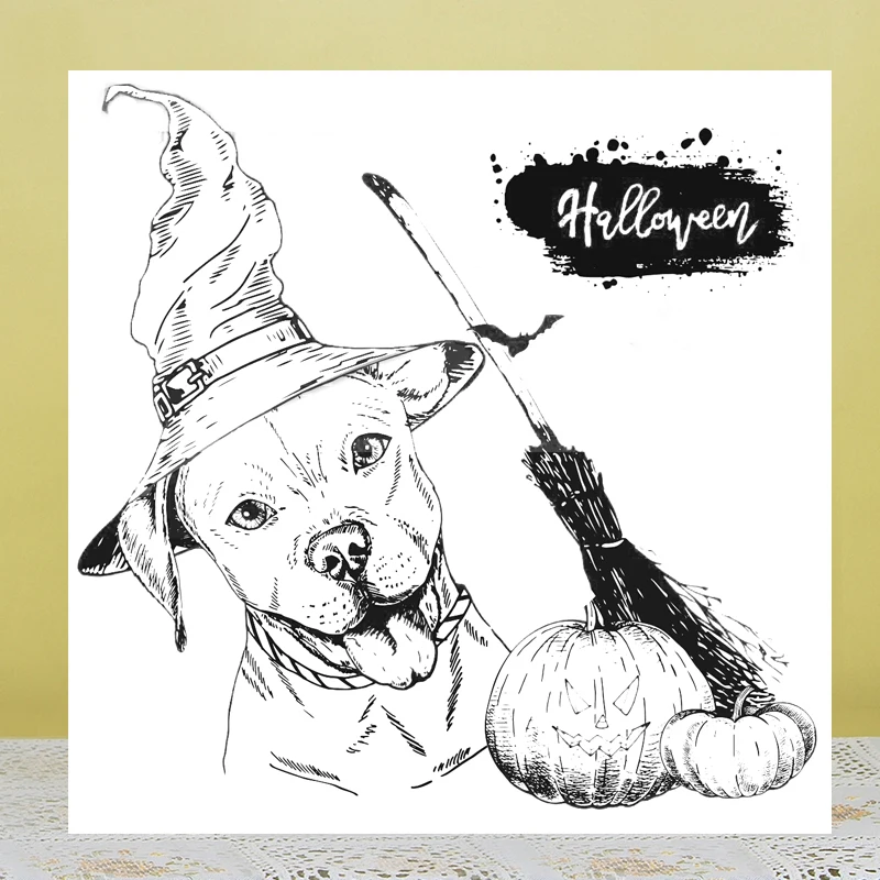 

ZhuoAng Halloween Dog Pumpkin Broom Clear Stamps/Seals For DIY Scrapbooking/Card Making/Album Decorative Silicon Stamp Crafts