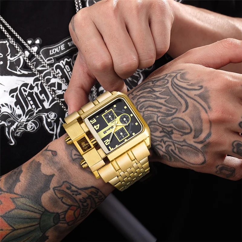 

Oulm 2022 Hot Fashion Gold Full Steel Watch Male Top Luxury Brand Business Auto Date Quartz Wristwatch Big Dial Men's Watches