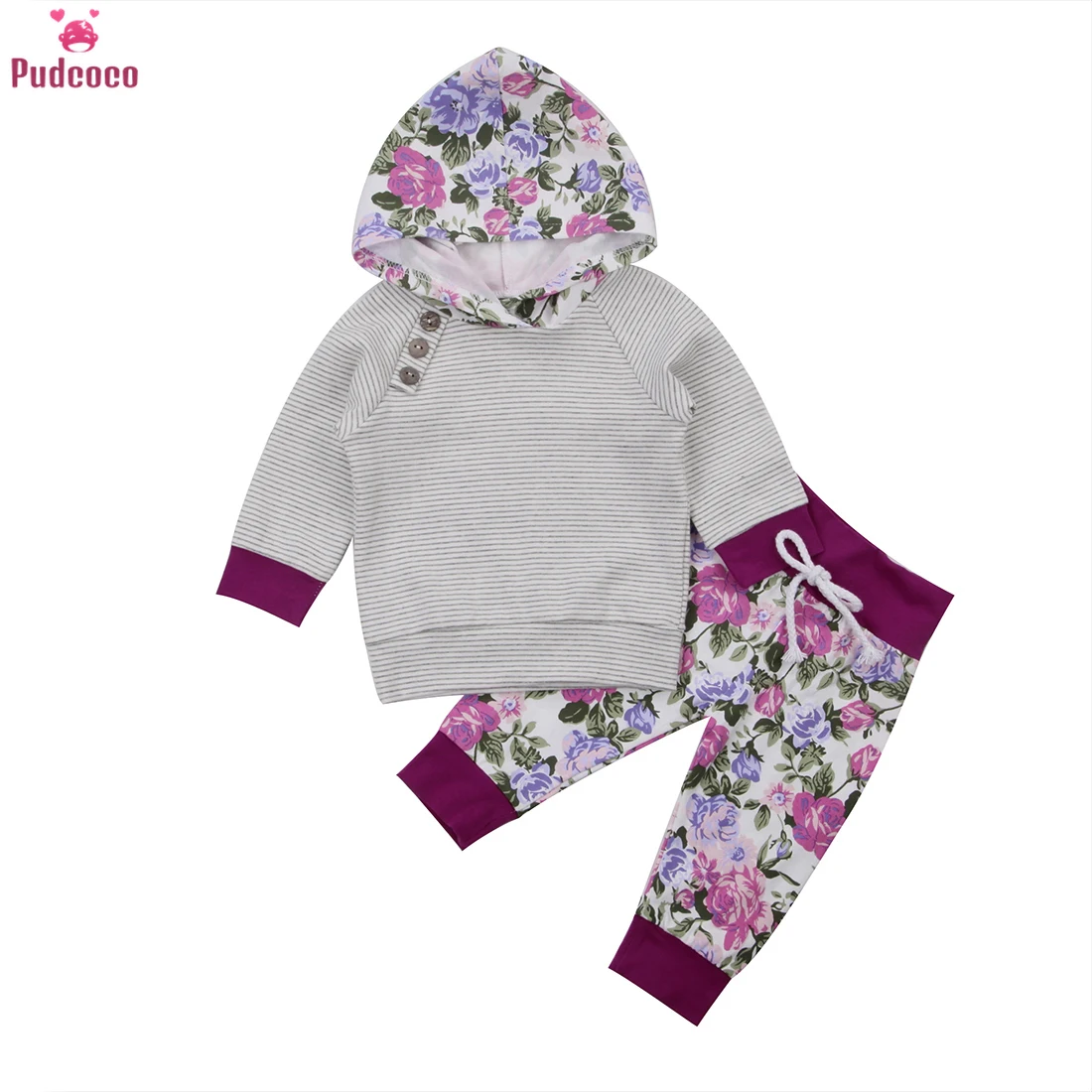 Floral Button Baby Clothing Newborn Kids Outfit Baby Boy Girl Clothes Hoodie T-shirt Tops+Pants Gift Sets