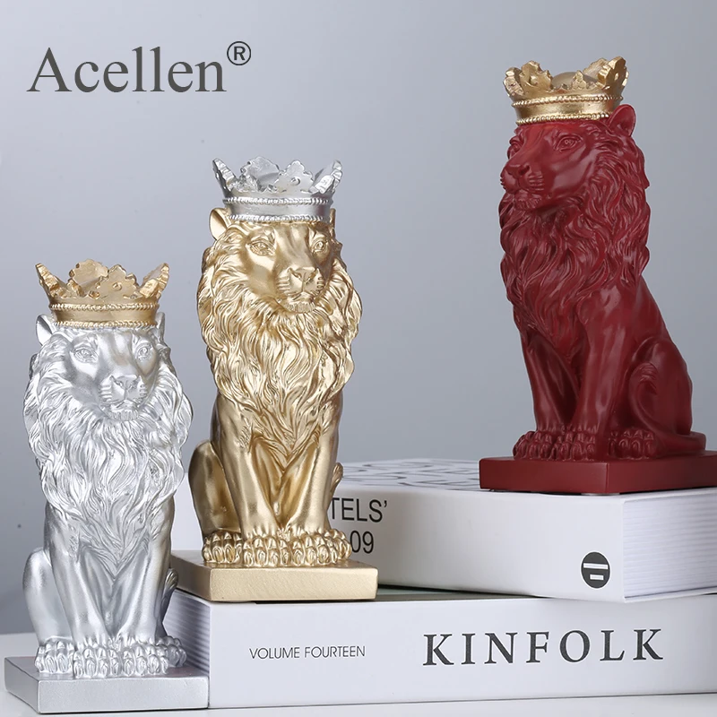 Lion Statue Resin Crown Sculpture Nordic Home Office Bar Decor Decoration Accessories Crafts Ornaments Animal Art Gift | Дом и сад