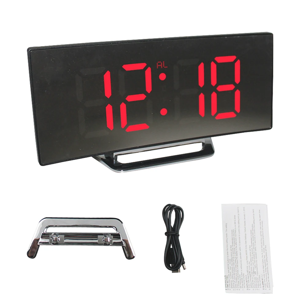 curved screen desk practical home office digital alarm clock large led display curved screen electronic clock silent alarm clock free global shipping