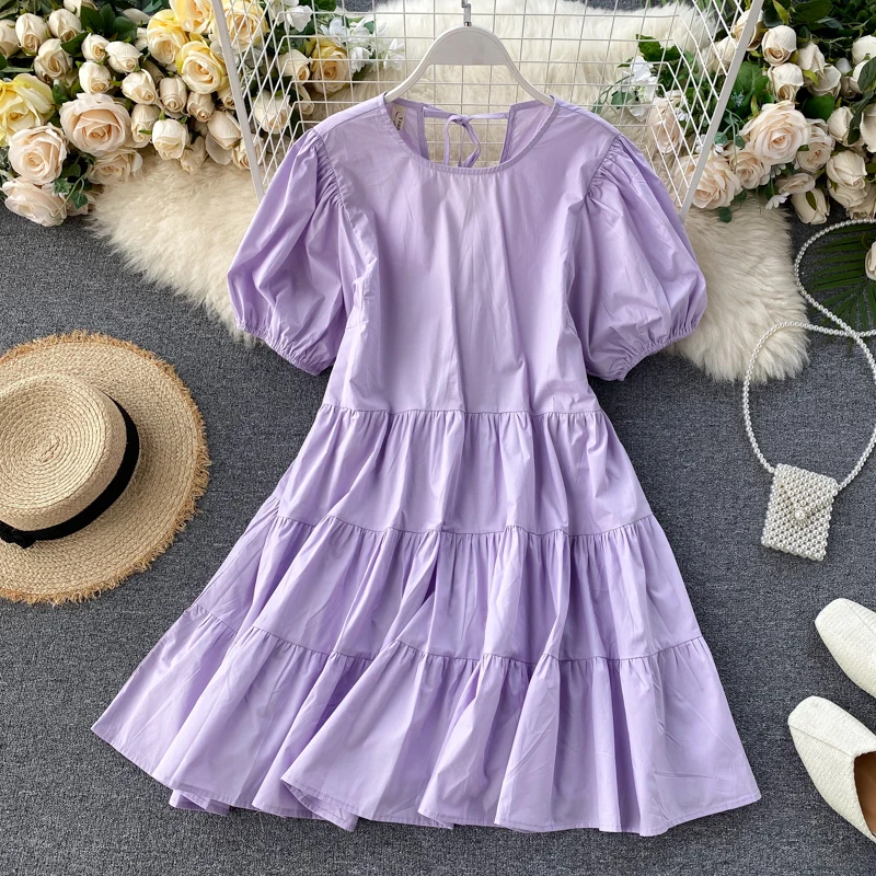 

Женское летнее модное повседневное милое платье трапециевидной формы с коротким рукавом-фонариком