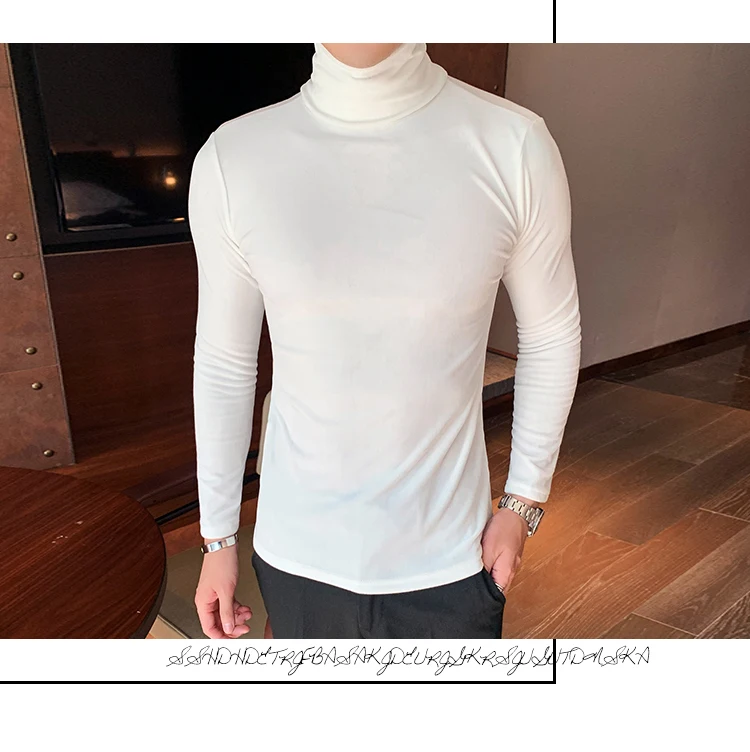 Азиатский размер Slim Fit стрейч бархат водолазка Мужская футболка с длинным рукавом осенние вечерние Нежные мужские