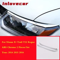eyebrow cover front lamp trim abs chrome 2014 2015 2016 for nissan xtrail t32 car accessories 2pcsset x trail rogue head light