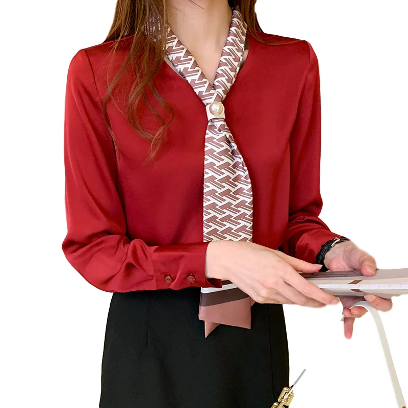 

Shirt women 2020 autumn new Korean version of V-neck temperament long-sleeved shirt simple OL style shirt blouse