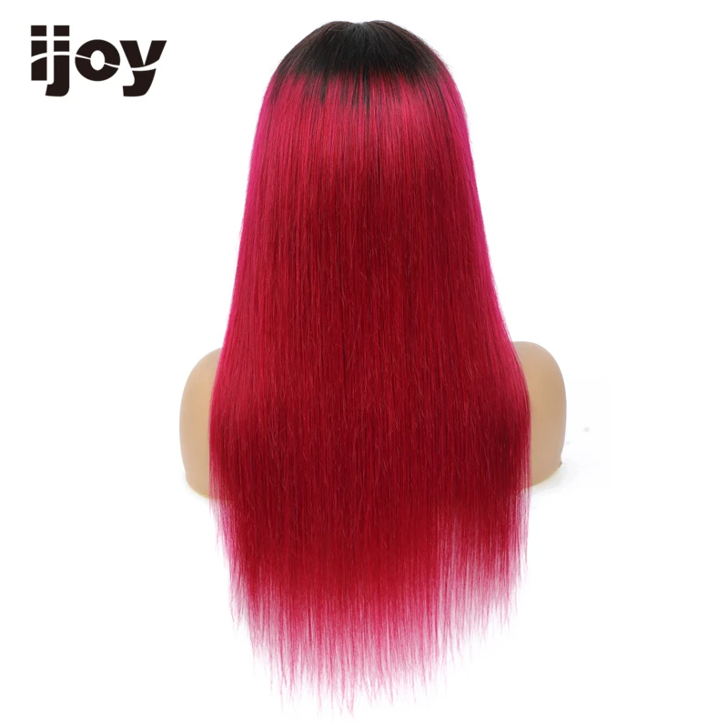 Парик из человеческих волос с челкой прямые волосы окрашенные Омбре бордовые