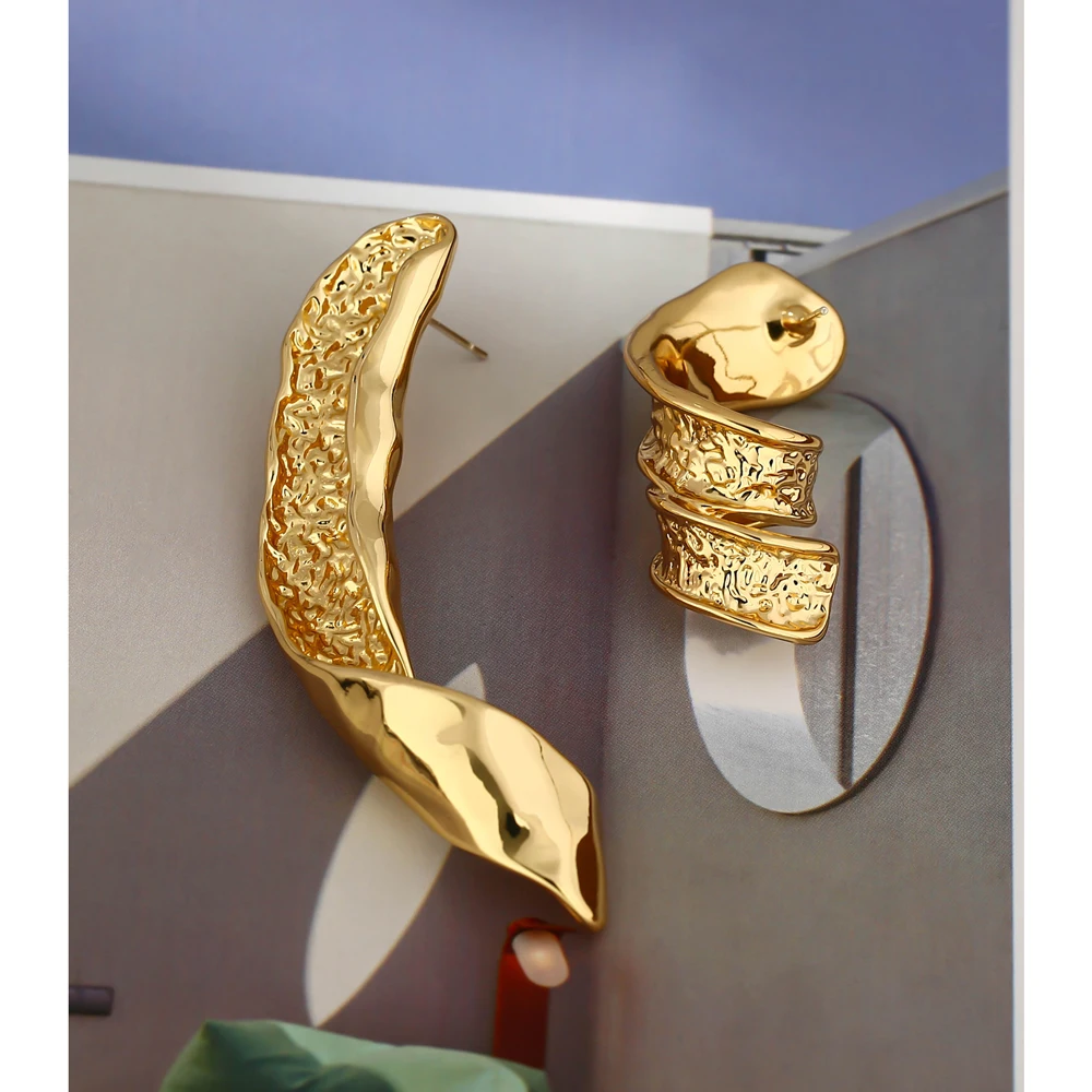 Серьги-гвоздики Yhpup неправильной формы из металла женские асимметричные медные