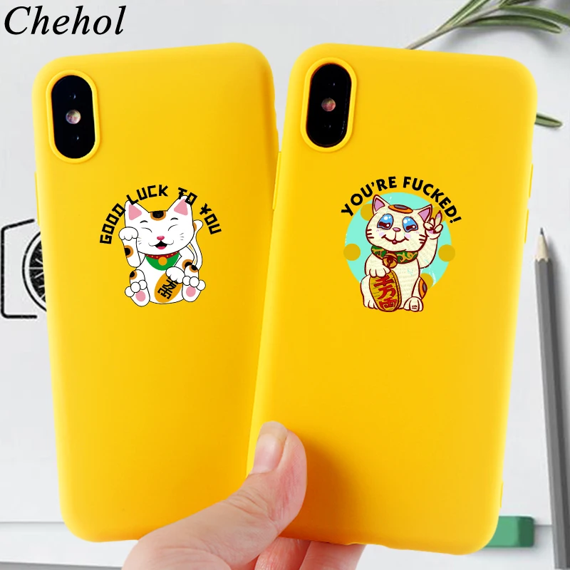 Чехлы для телефонов Lucky Cat IPhone 11 8 7 6s Plus Pro X XS MAX XR Забавный чехол из мягкого силикона