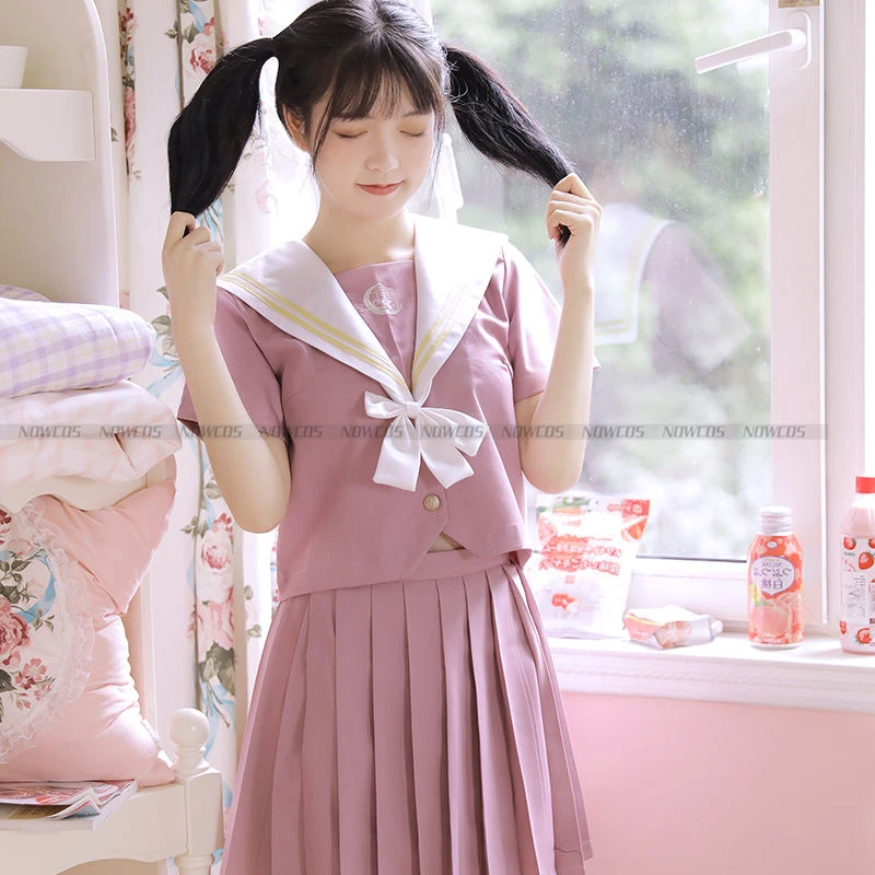 

Hazy Moon Japanese Orthodox JK Uniform Kansai Neckline Sailor Suit Female Student Class Smoke Pink Girl Suit Long Short Sleeve
