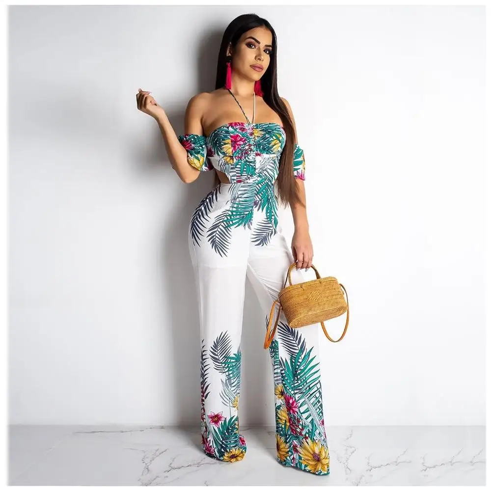 Повседневный цветочный принт без бретелек комбинезон Бохо Женский сексуальный