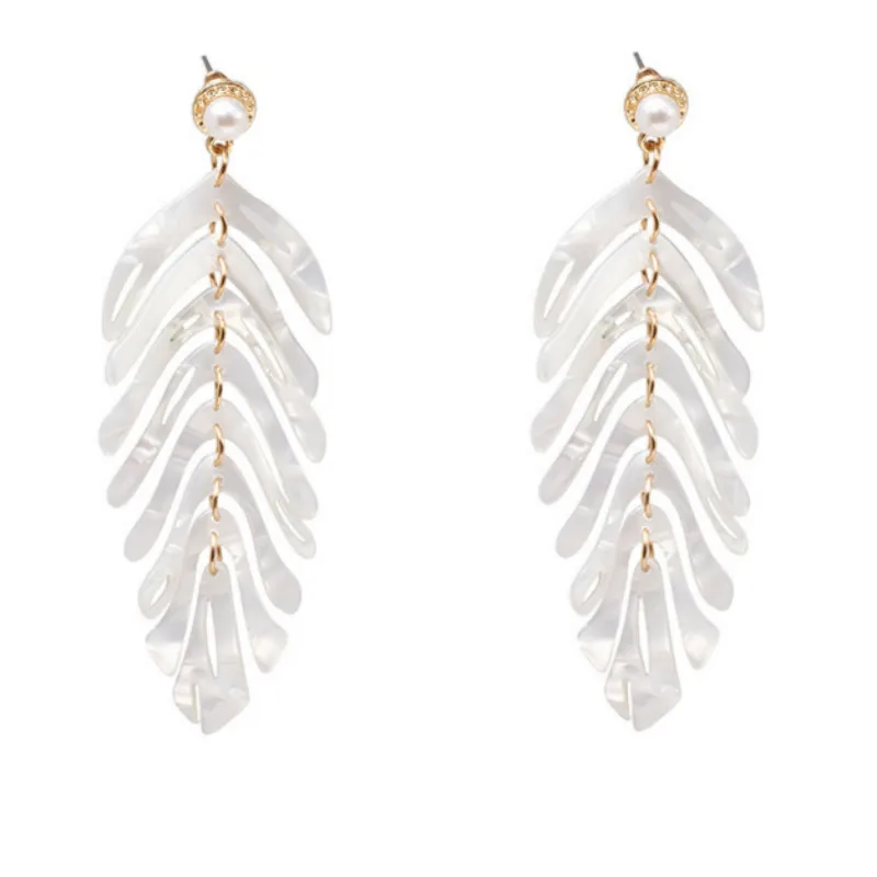 Новые длинные висячие серьги из смолы с зелеными листьями вечерние ювелирные