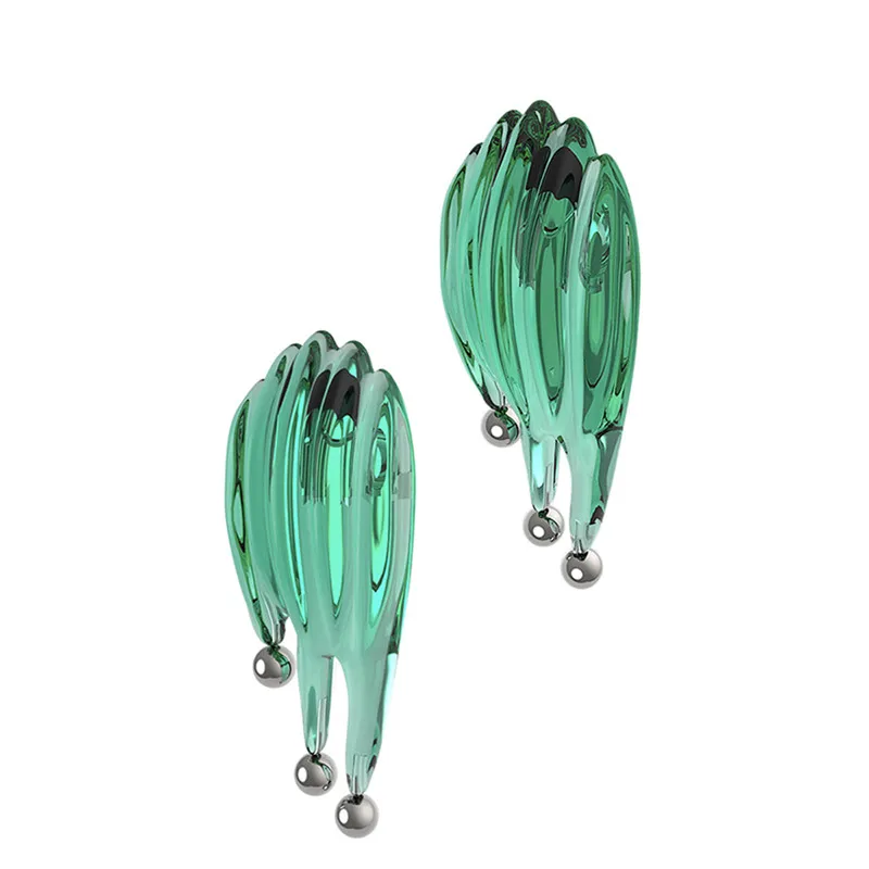

2k Futuristic Green Transparent Liquefied Earrings for Women Jewelry Accessories Without Pierced Ear Clips 2021 Summer Trend New