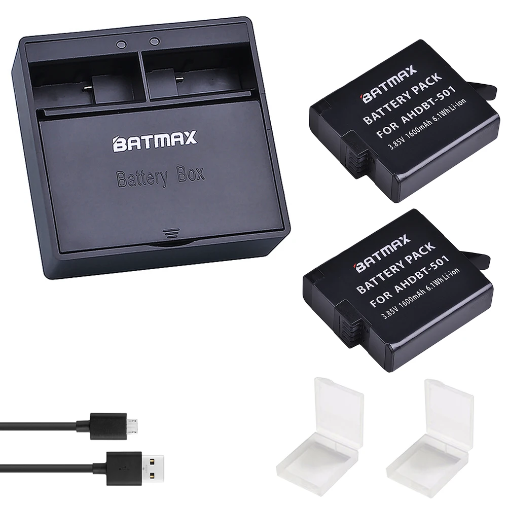 

Batmax 2pcs AHDBT-501 AHDBT501 Camera Battery+USB Dual Charger Box for Gopro 5 Gopro hero 6 Gopro 7 action camera