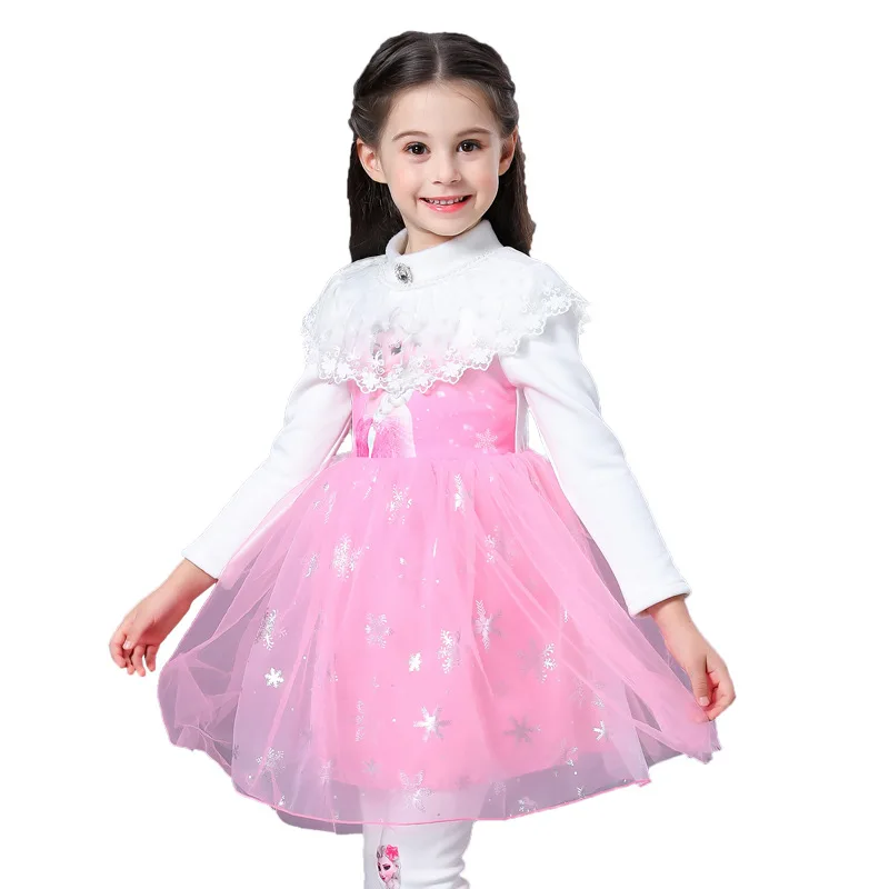 Кружевные платья принцессы Анны и Эльзы с длинными рукавами для девочек