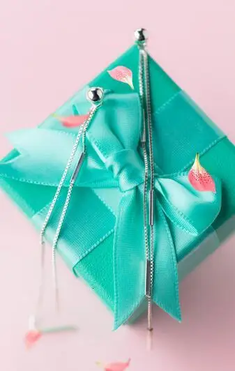 

925-sterling-silver Real. Lucky Bar Tassel Dangle Earrings Jewelry Charms Women's GTLE1425