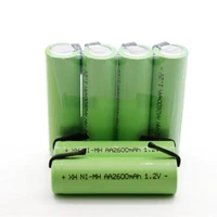 5pcs 2021 1 2v aa rechargeable battery 2600mah ni mh cell green shell with welding tabs for philips electric shaver razor