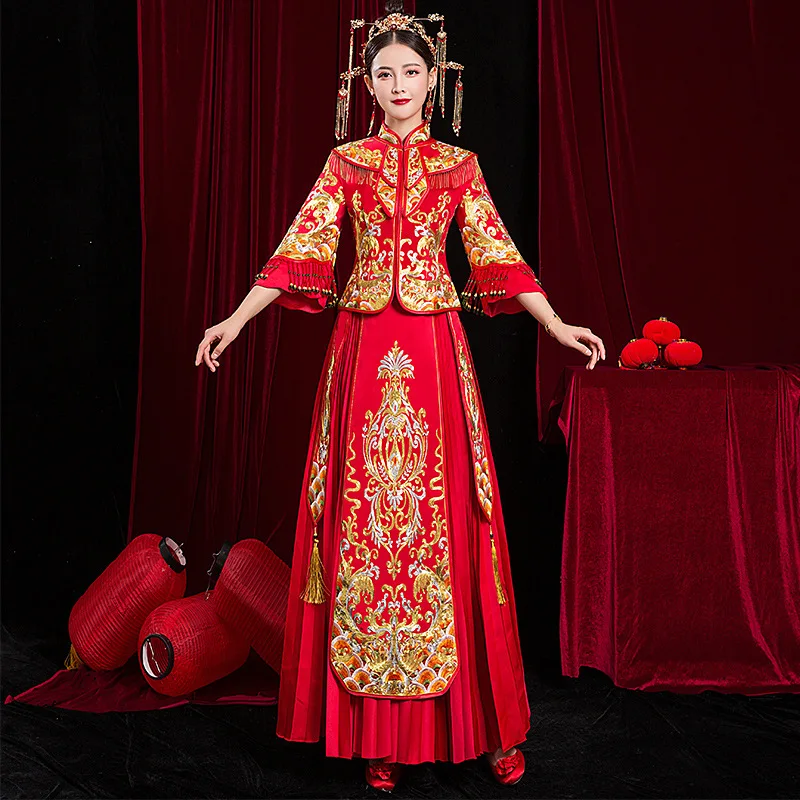 

Exquisite Embroidery Cheongsam Chinese Style Bride Wedding Dress Oriental Marrige Costume Chinese Party Dress Vintage Vestidos