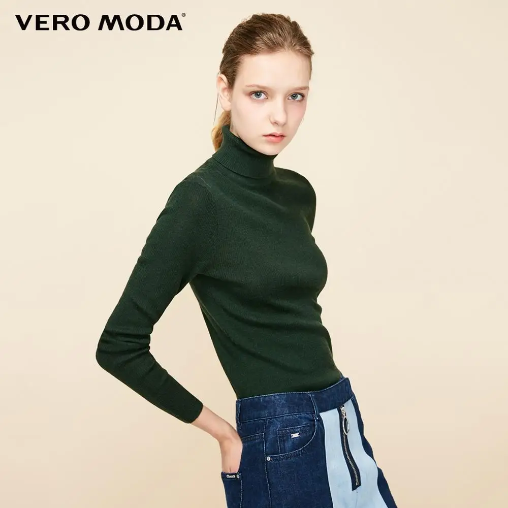 Vero Moda водолазка Осень узкого кроя из шерсти минималистский хлопкового трикотажа, вязаный свитер с высоким, плотно облегающим шею воротником для женщин | 318324522