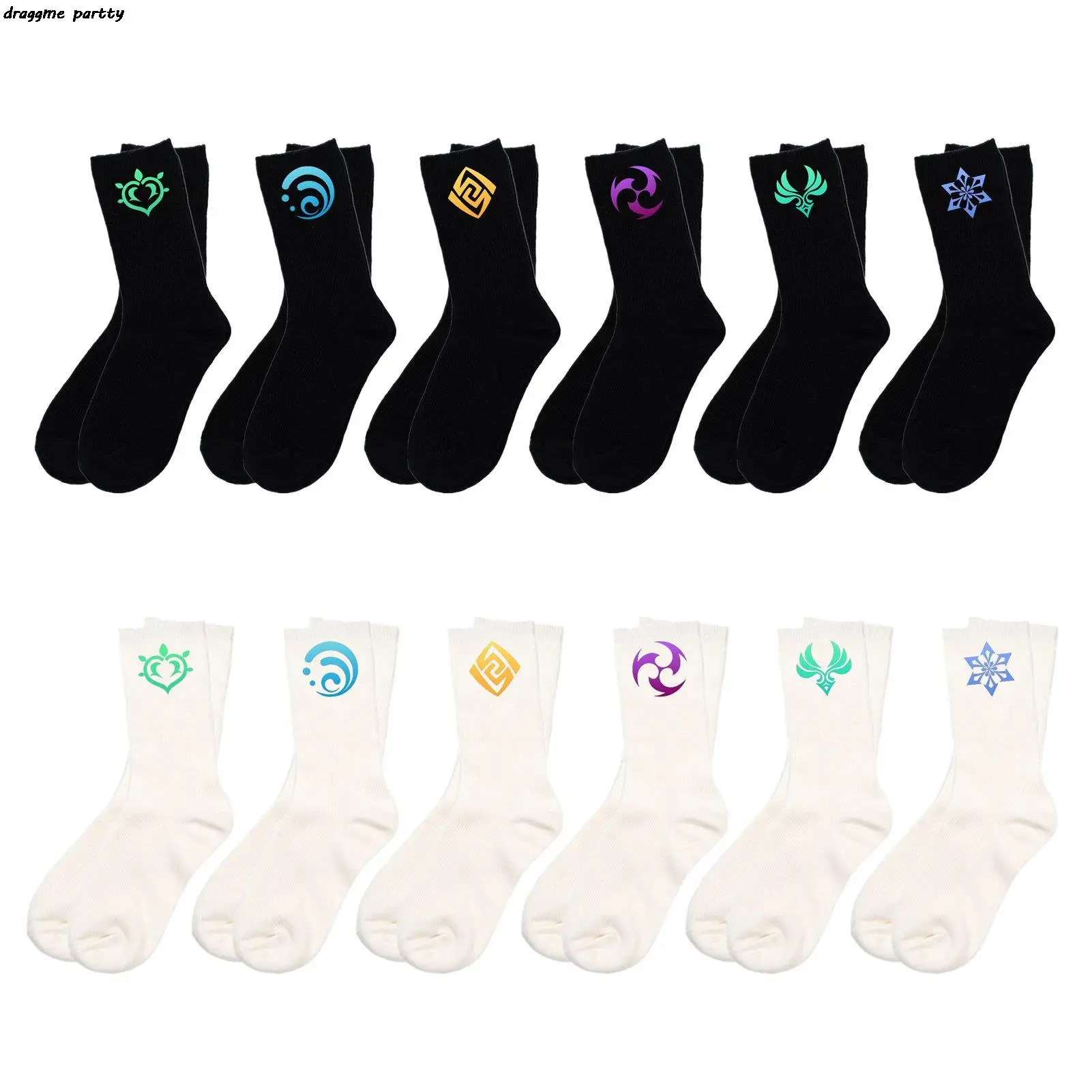 Anime Genshin Impact Cosplay Socks Printed White Black Cotton Sock Men Women Unisex Casual Spring Autumn Christmas Gifts | Женская
