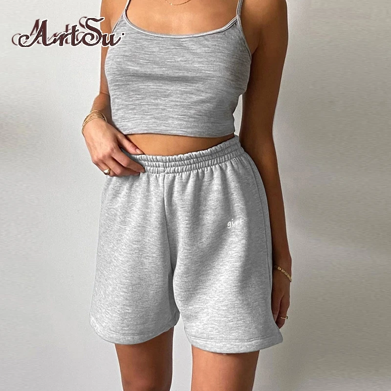 Artsu/хлопковые шорты высокого качества с буквенным принтом женские эластичные