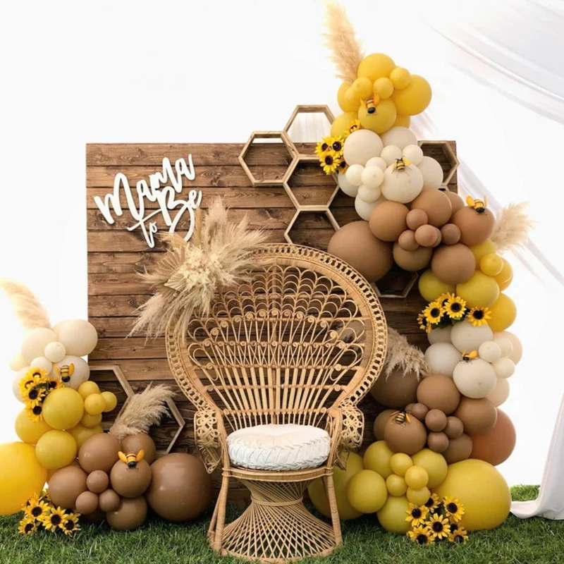 

127pcs/lot Sunflower Baby Shower Balloon Garland Kit Cocoa Sand Yellow Latex Balloons With Silk Sunflower Birthday Wedding Decor