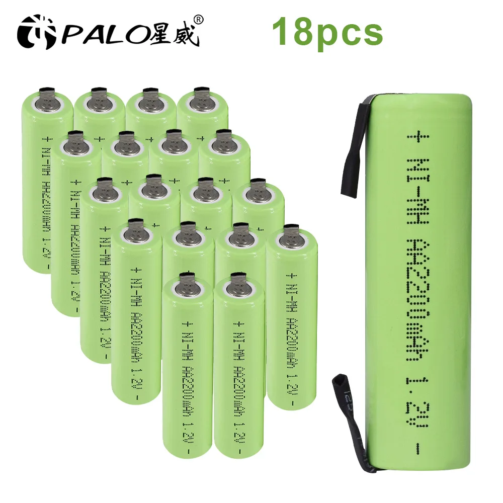 18pcs PALO 1,2 V AA Аккумуляторная батарея 2200mah 2A Ni-MH nimh сотовый пакет с вкладками шпильки для Philips Электробритва Braun зубные щетки - Цвет: 18pcs