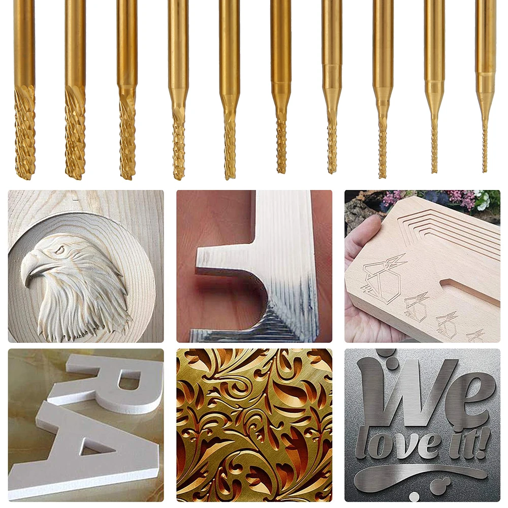 Набор твердосплавных фрез с титановым покрытием 10 шт. 0 8 3 17 мм фрезерный станок