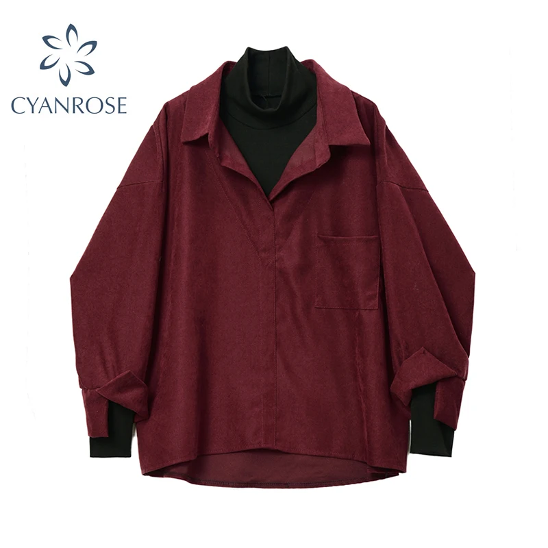 Женская рубашка из двух частей Лоскутная водолазка с отложным воротником осенне