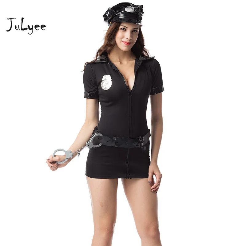 JULYEE женские Экзотические костюмы Сексуальная полицейская форма с V образным