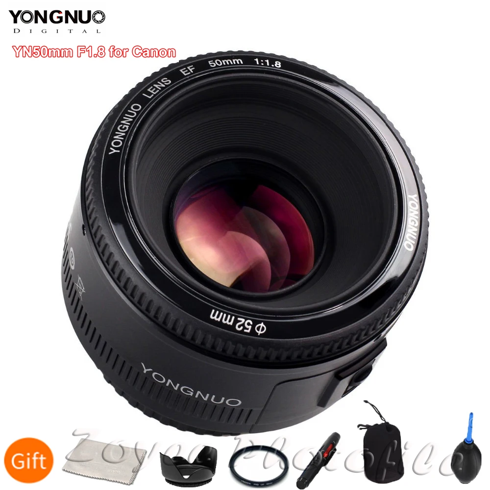 Yongnuo-lente de cámara YN50mm 50mm 1,8 EF EOS 50MM AF MF, T6 para Canon EOS 700D 750D 800D 5D Mark II IV 10D 1300D, 6 regalos gratis