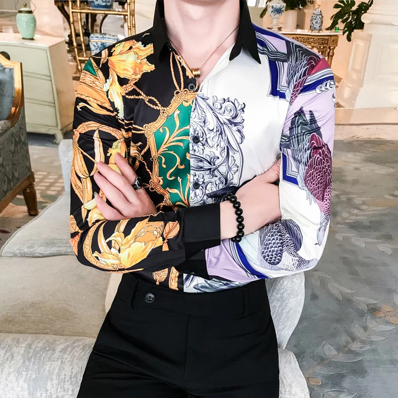 Мужская рубашка с 3D принтом повседневная приталенная длинным рукавом уличная