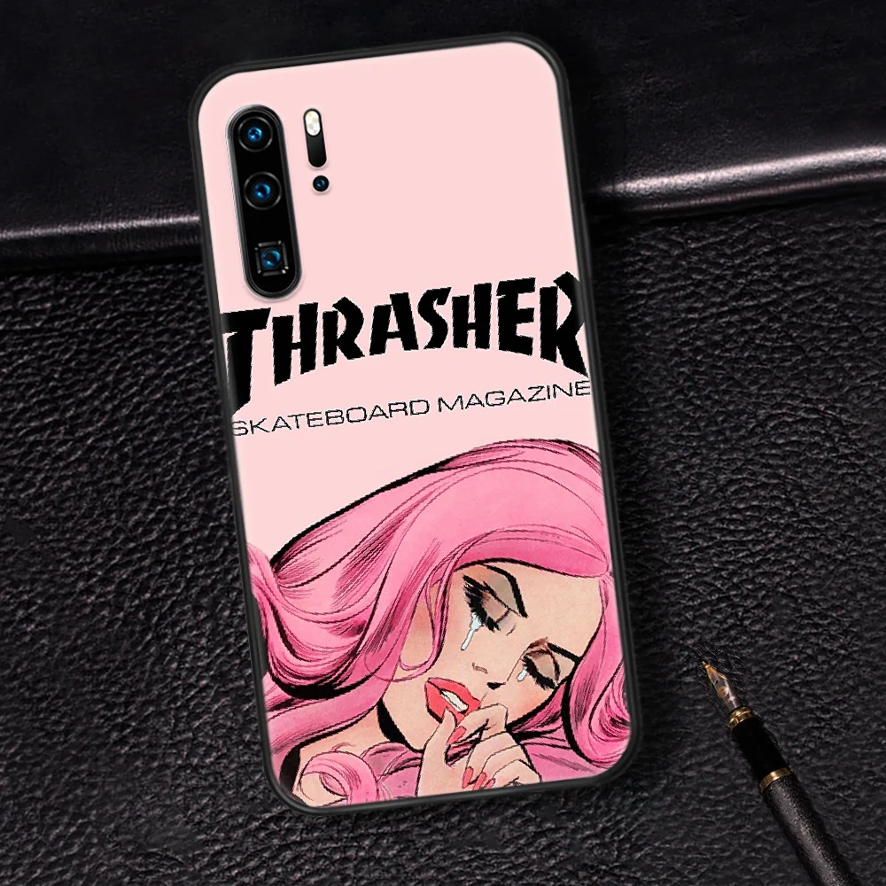 

Fashion Brand T-THRASHERS Phone Case For Huawei P Mate 10 20 30 40 Pro Lite Smart 2019 2021 black Waterproof Tpu Prime Painting