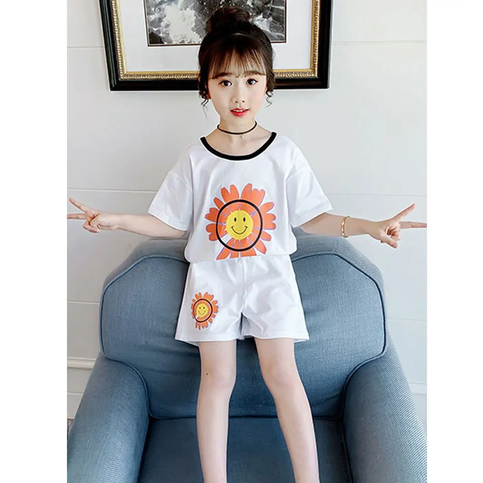 

Toddler Girls Summer Clothes Tops+Short Pant 2Pcs Outfit Casual Tracksuit Clothes For 100-150cm Kids Girls Clothing Set 2 Colors