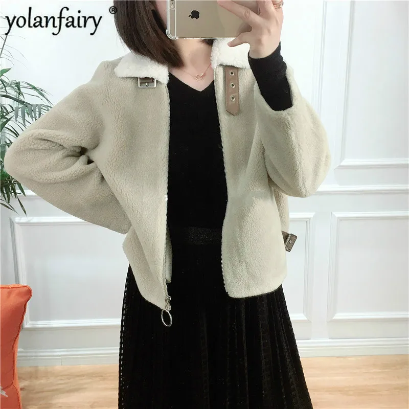 Женское пальто с натуральным мехом осенне-зимняя Корейская милая куртка овечьим
