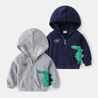 children hooded sweater 2021 new spring baby zip up shirt boy dinosaur embroidered foreign gas small coat wholesale tide