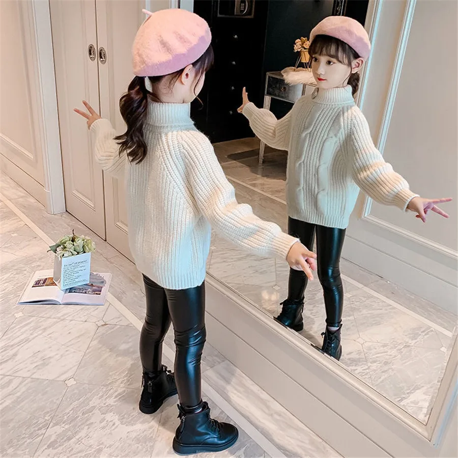 

Kids Girl Sweater Tricots Turtleneck Pullover Baby Winter Tops Solid Color Sweaters Autumn Boy Girl Warm Sweater Pull