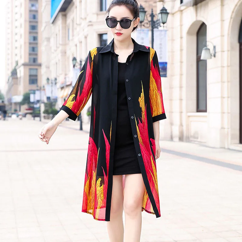 Супертонкий шифоновый кардиган с цветочным принтом летняя Солнцезащитная