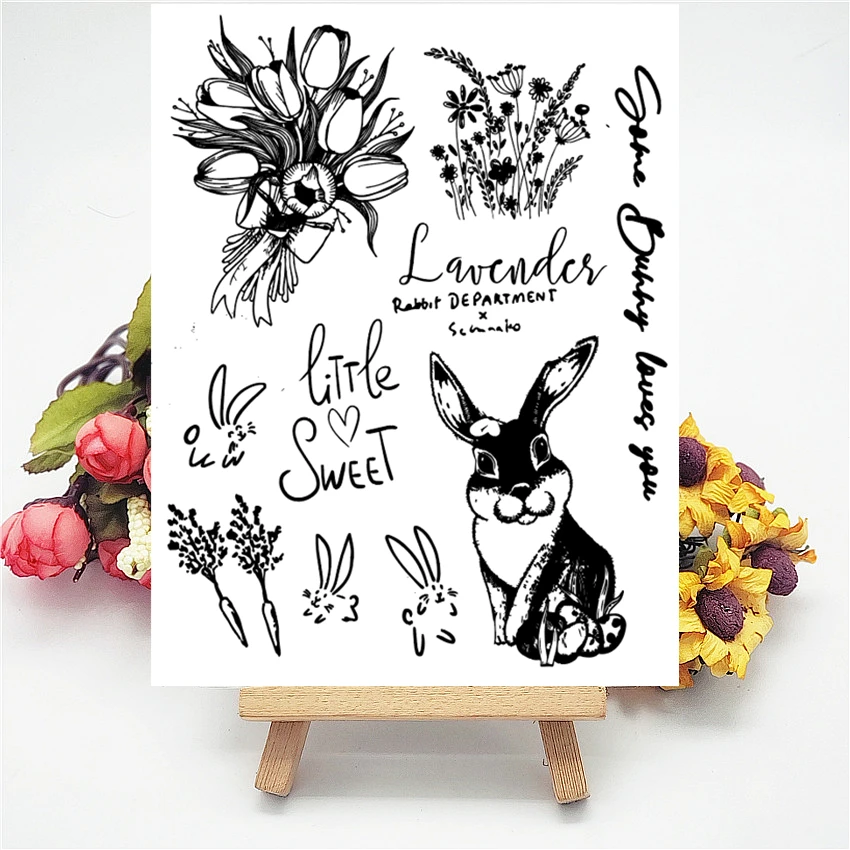 14x18CM букет кроликов прозрачный печать прозрачные наклейки силиконовый валик для