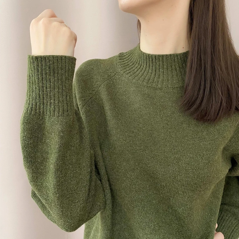 Женский кашемировый свитер GIGOGOU шерстяной пуловер оверсайз с высоким воротом