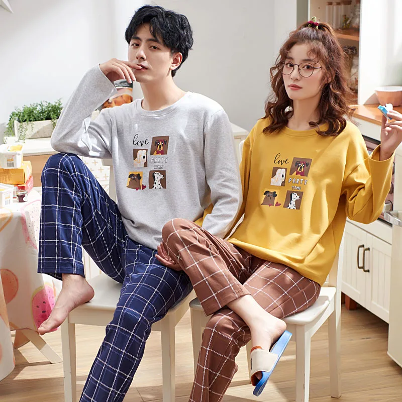 Пижамный комплект для пары весна осень 100% хлопок женские пижамы с героями