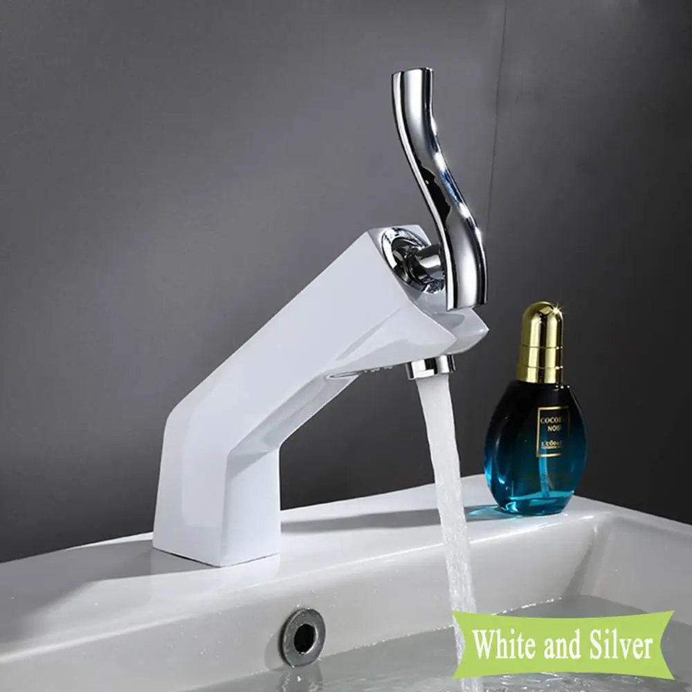 White silver Черный/белый золотой кран для раковины оригинальные современные смесители для раковины золотая ручка Ванная раковина кран холодной горячей воды смесителя - Цвет: White silver
