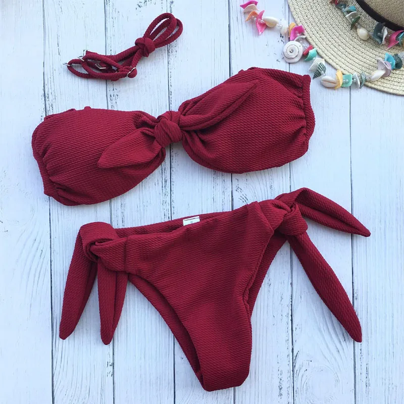 Купальники без бретелек 2020 розовые купальники женские Танкини-стринги купальные