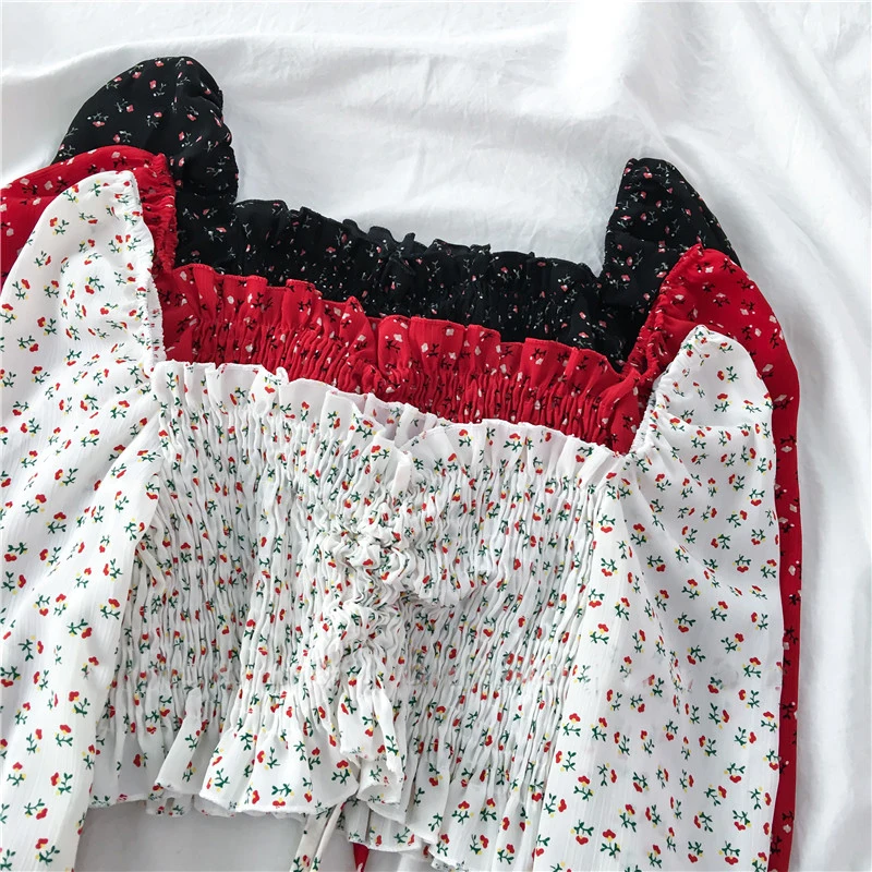 Пляжная женская блузка OUMENGKA в стиле бохо с цветочным принтом короткая длинным