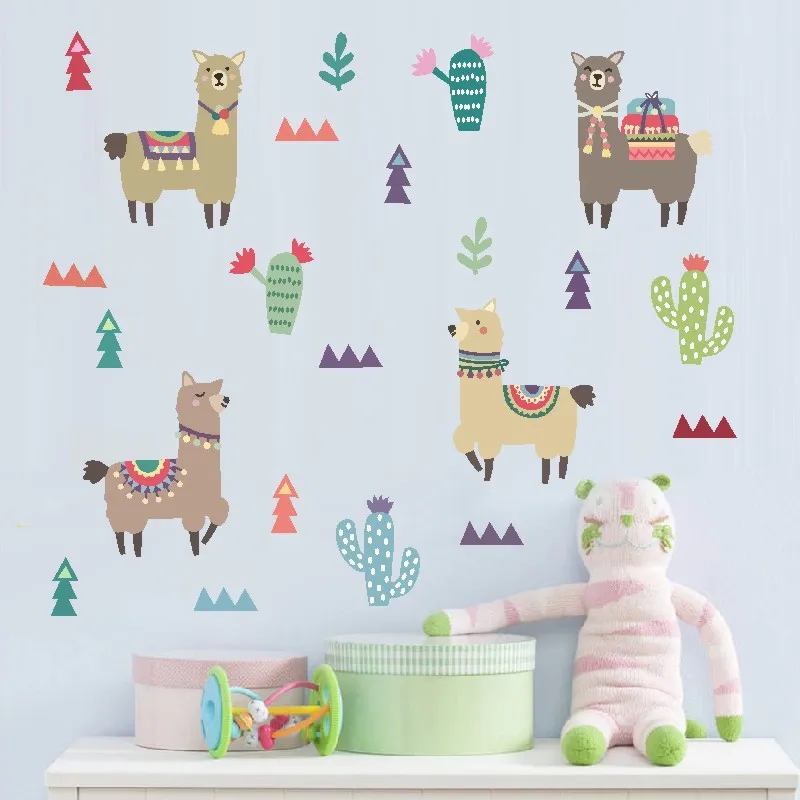 PG0712 Мультфильм лама животные Индийский стиль Alpacas настенные наклейки для детской комнаты детский Декор стены Искусство украшения дома аксессуары - Цвет: PG0712