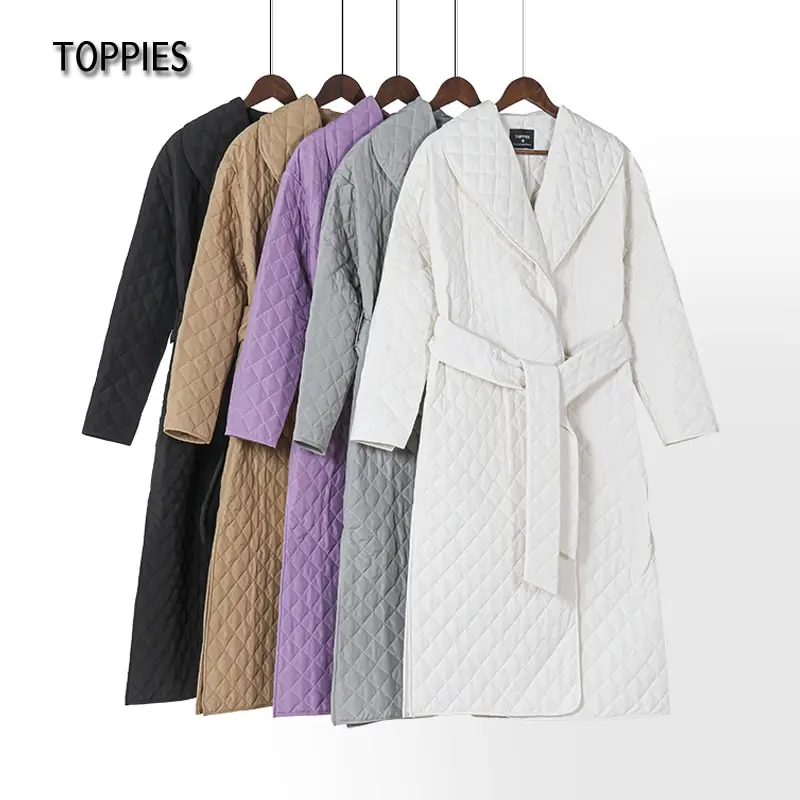 

Toppies 2020 autumn winter coat womens argyle long jacket thin parkas double breasted belt coat plaid
