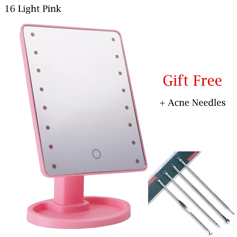 16Light Pink Зеркало для макияжа с подсветкой, светодиодный светильник, портативное складное настольное косметическое зеркало 16/22 светодиодный светильник, сенсорное зеркало с подсветкой косметическое зеркало зеркало складное - Цвет: 16Light Pink