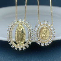 religion holy guadalupe virgin necklace for women oval metal plated gold inlaid rhinestone crystal pendant jewelry